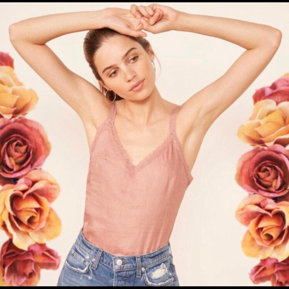 Reformation Dusty Rose Lace-Trim Tank Top